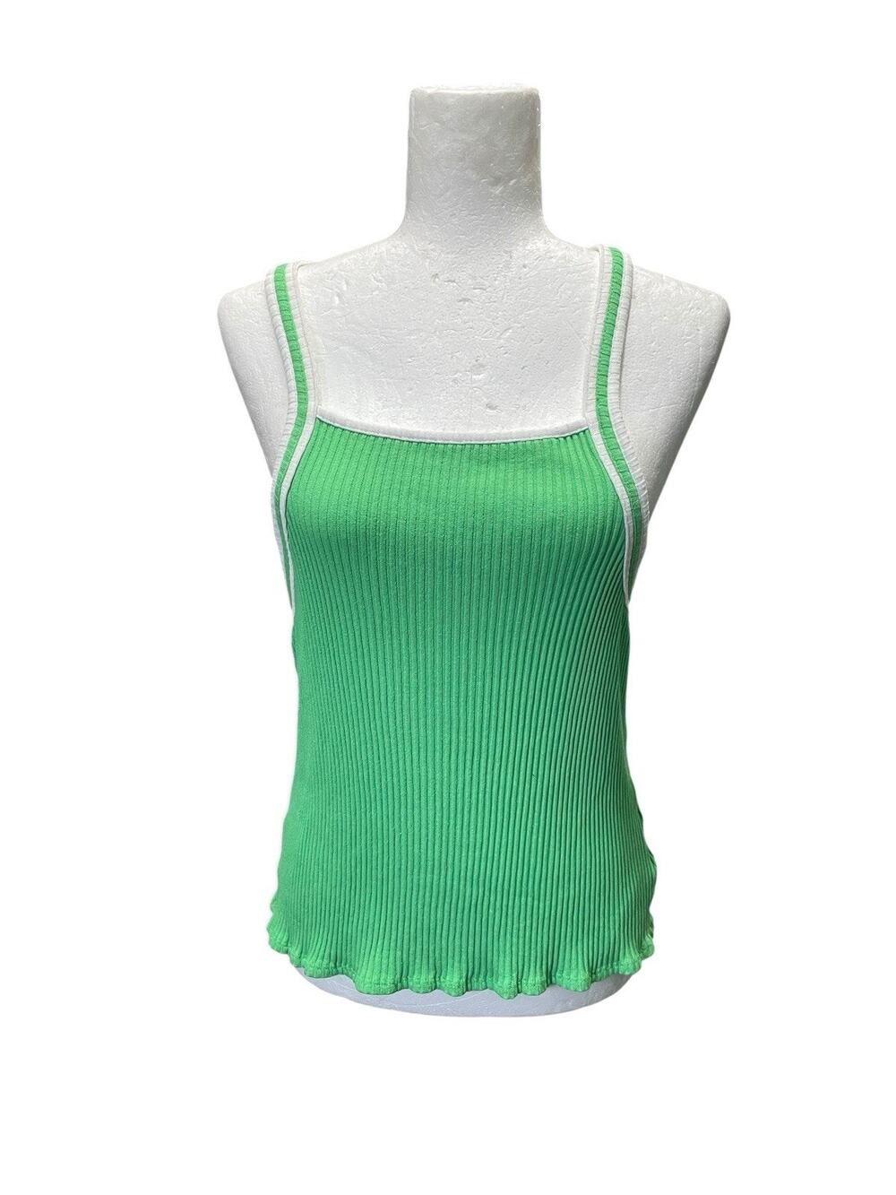 Anthropologie Carbon Copy Apple Green Racer Back Tank Top Stretch Size XL